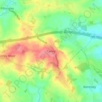 Corley topographic map, elevation, terrain