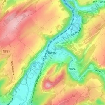 Bomal topographic map, elevation, terrain