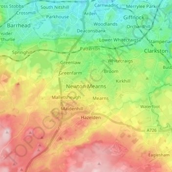 Newton Mearns topographic map, elevation, terrain