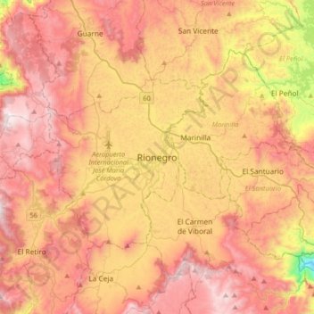 Rionegro topographic map, elevation, terrain