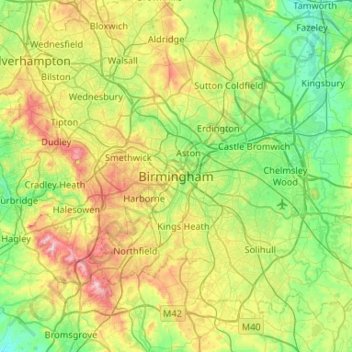 Birmingham topographic map, elevation, terrain