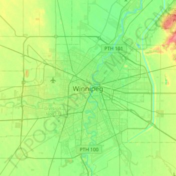 Winnipeg topographic map, elevation, terrain