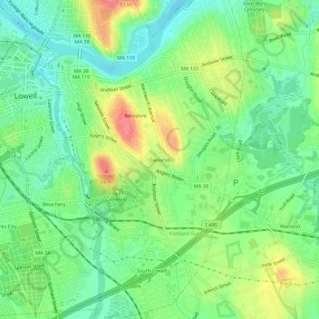 Oaklands topographic map, elevation, terrain