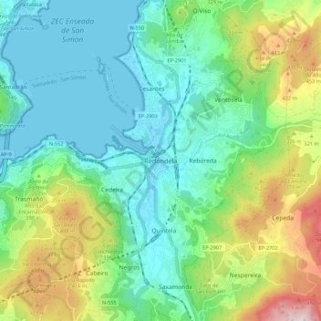 Redondela topographic map, elevation, terrain