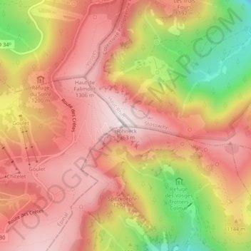 Hohneck topographic map, elevation, terrain
