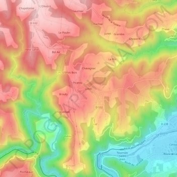 Lubac topographic map, elevation, terrain