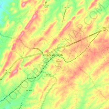 Jonesborough topographic map, elevation, terrain