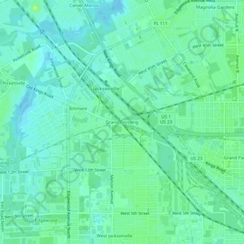 Grand Crossing topographic map, elevation, terrain