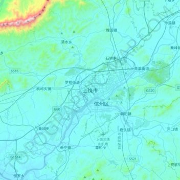 Shangrao topographic map, elevation, terrain