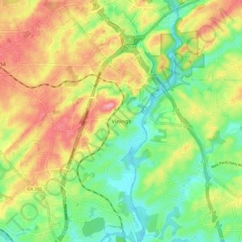 Vinings topographic map, elevation, terrain