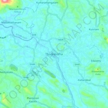 Thodupuzha topographic map, elevation, terrain