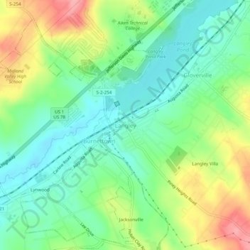 Langley topographic map, elevation, terrain