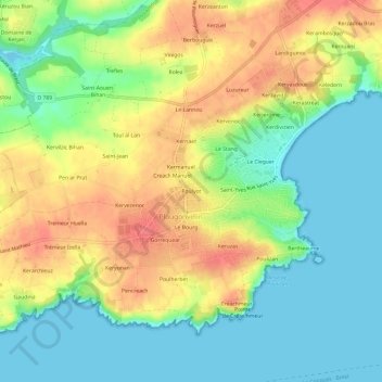 Poulyot topographic map, elevation, terrain