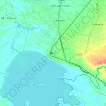 Bato topographic map, elevation, terrain