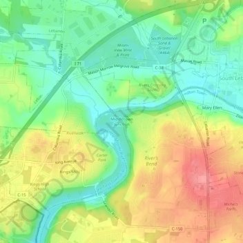 Middletown Junction topographic map, elevation, terrain