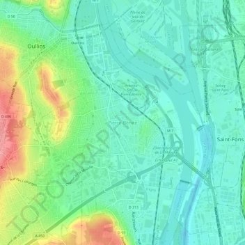Pierre-Bénite topographic map, elevation, terrain