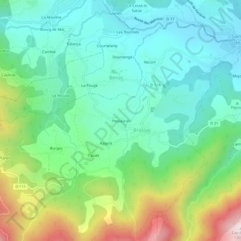 Pessaurat topographic map, elevation, terrain