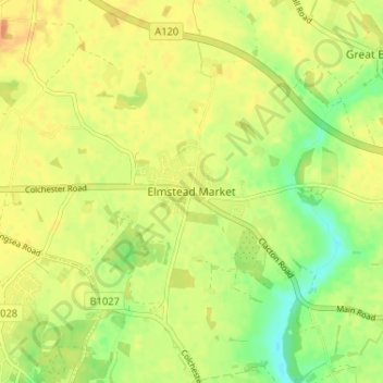 Elmstead Market topographic map, elevation, terrain