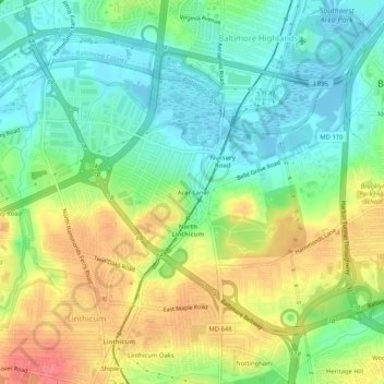 Acer Lane topographic map, elevation, terrain
