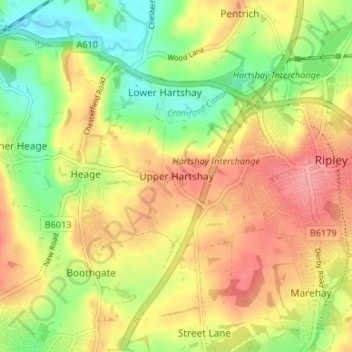 Upper Hartshay topographic map, elevation, terrain