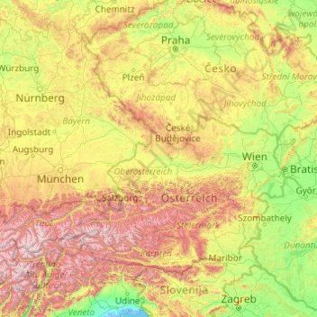 Upper Austria topographic map, elevation, terrain
