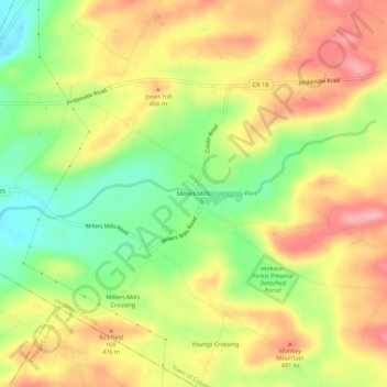 Millers Mills topographic map, elevation, terrain
