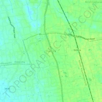 Oachira topographic map, elevation, terrain