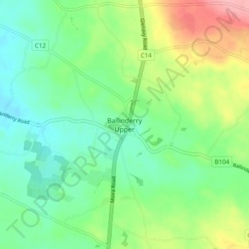 Upper Ballinderry topographic map, elevation, terrain