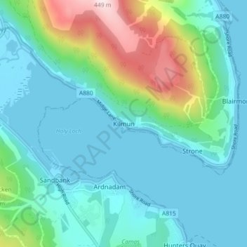 Kilmun topographic map, elevation, terrain