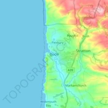 Bude topographic map, elevation, terrain