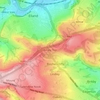 Ainley Top topographic map, elevation, terrain