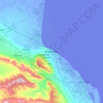 Makhachkala topographic map, elevation, terrain