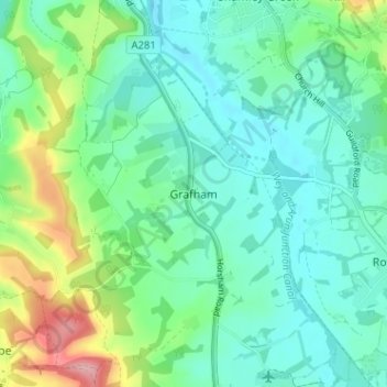 Grafham topographic map, elevation, terrain