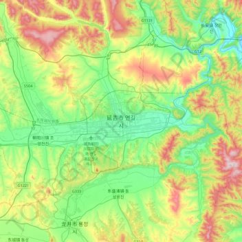 Yanji topographic map, elevation, terrain