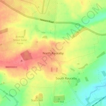 North Rauceby topographic map, elevation, terrain