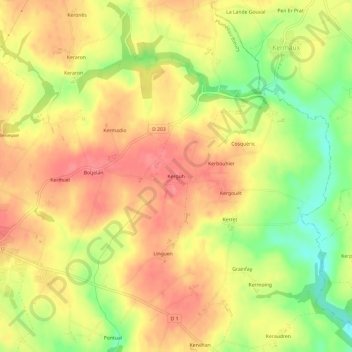 Kerguh topographic map, elevation, terrain