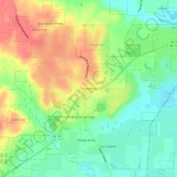 Springfield topographic map, elevation, terrain