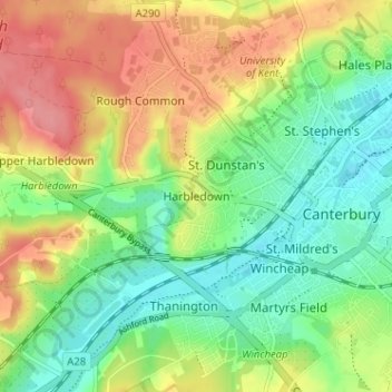 Harbledown topographic map, elevation, terrain