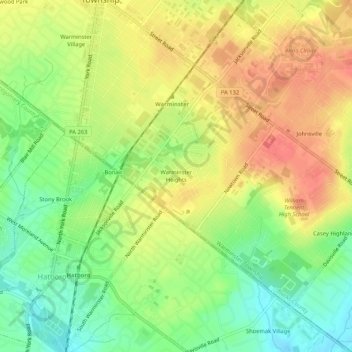 Warminster Heights topographic map, elevation, terrain