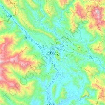 Ha Giang topographic map, elevation, terrain