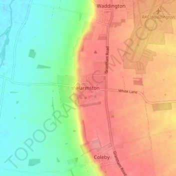Harmston topographic map, elevation, terrain