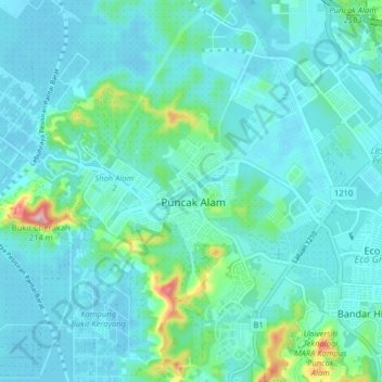 Puncak Alam topographic map, elevation, terrain