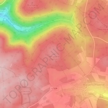 Bergwald topographic map, elevation, terrain