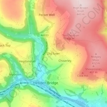 Old Town topographic map, elevation, terrain