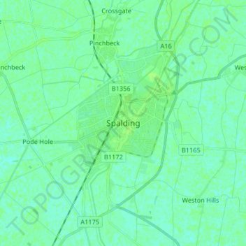 Spalding topographic map, elevation, terrain