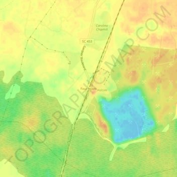 Four Holes topographic map, elevation, terrain