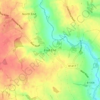 Ford End topographic map, elevation, terrain