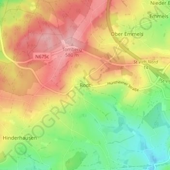 Rodt topographic map, elevation, terrain