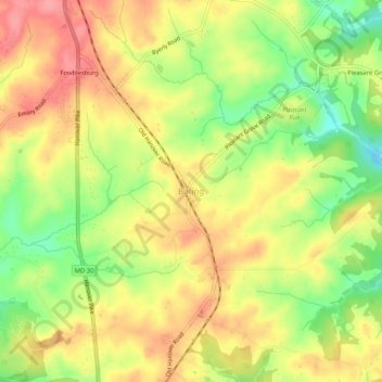 Boring topographic map, elevation, terrain