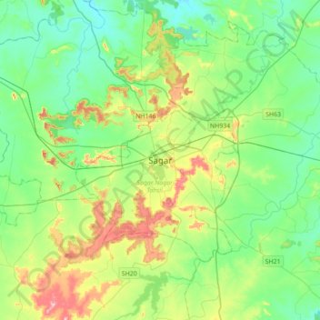 Sagar topographic map, elevation, terrain